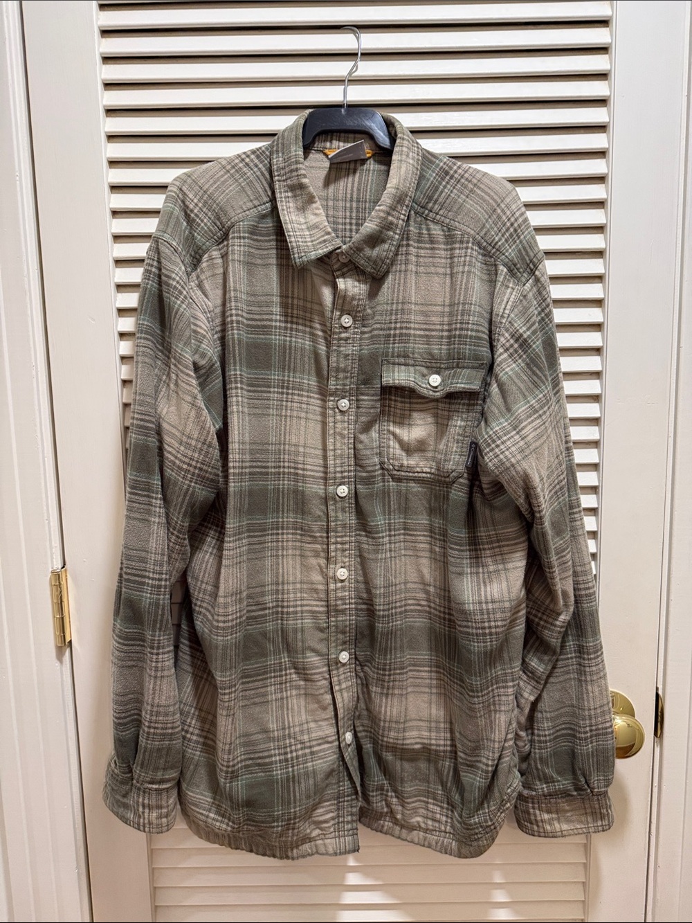 Men's Plaid Button-Up Shirt - Olive/Tan